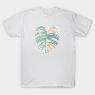 Monstera Leaf - Turquoise, Green, Coral, Mustard T-Shirt